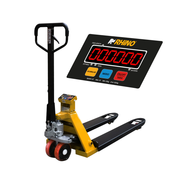 Traspaleta con balanza de 2 toneladas para pesaje industrial de pallets